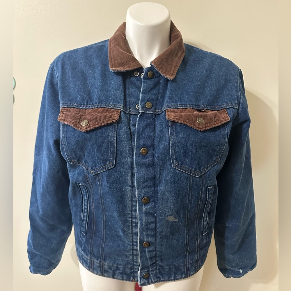 Vintage Key Imperial denim corduroy coat jacket red lining size medium-large